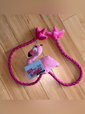 Fred the Flamingo Plush Dog Toy with Interactive Line for Game of Fetch or Tug!